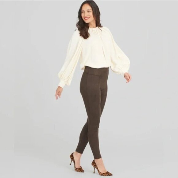 NWT Spanx Faux Suede Leggings Chocolate Brown Size M - Picture 1 of 12